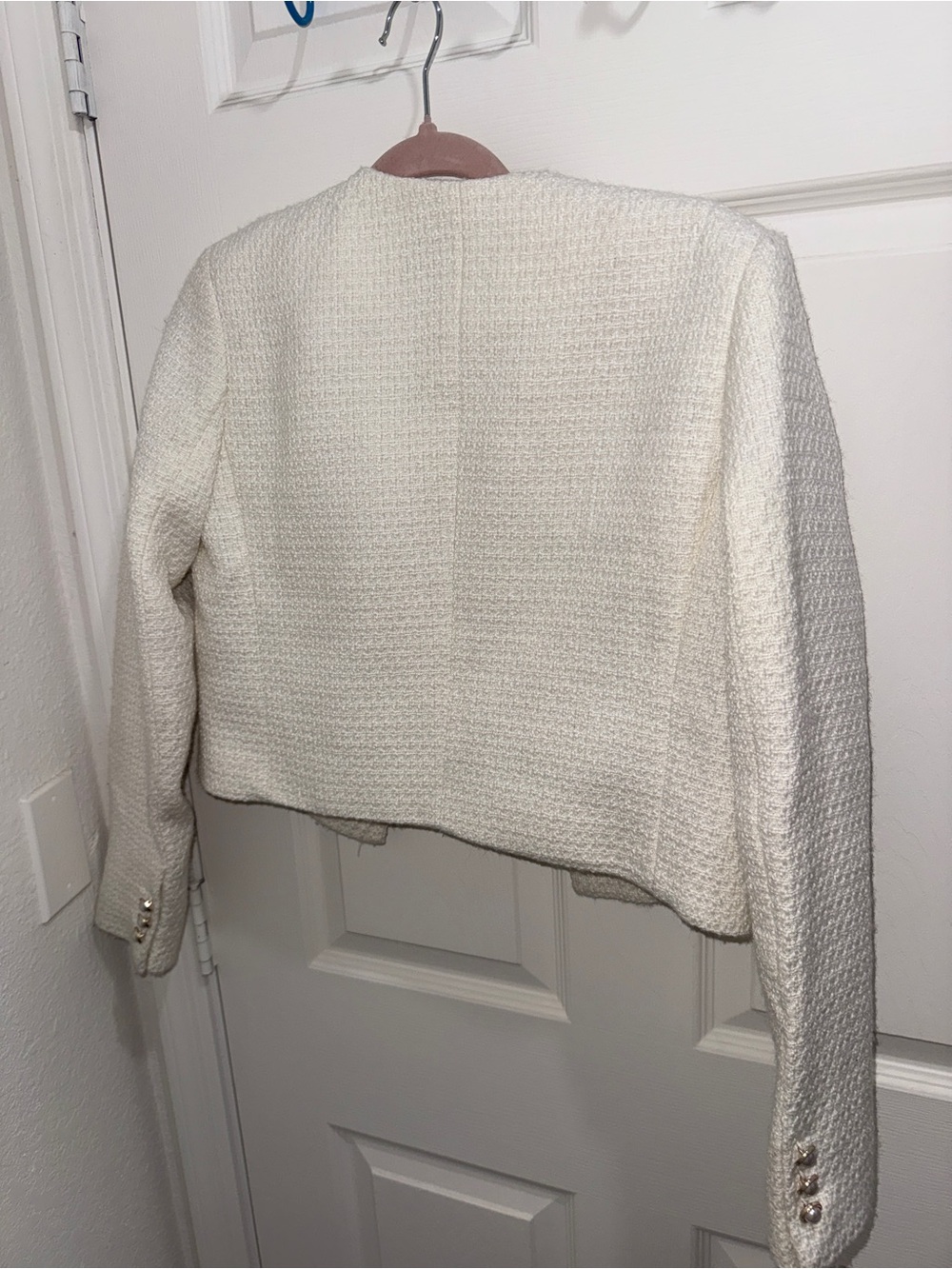 Dynamite Cream Bouclé Collarless Blazer with Pearl Buttons - Picture 3 of 3